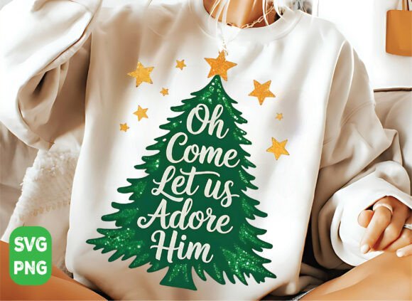 Jesus Christmas, Oh Come Let Us Adore Him – A Festive Graphic for T-Shirt & Merchandise Designs